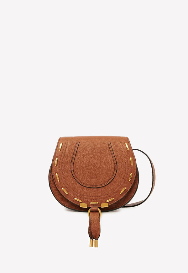 Chloé Small Marcie Saddle Bag in Grained Leather with Gold-Tone Studs Tan CHC22US680G9125M Tan