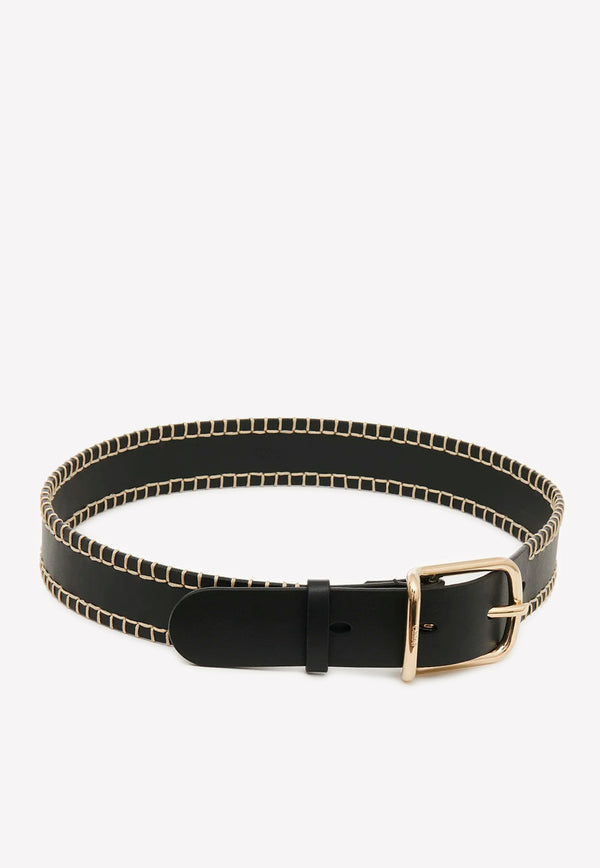 Chloé Stitched Louela Belt in Smooth Calf Leather Black CHC22WC005STH001