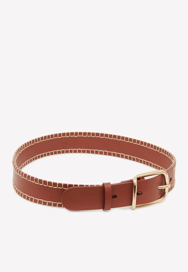 Chloé Stitched Louela Belt in Smooth Calf Leather Brown CHC22WC005STH27S