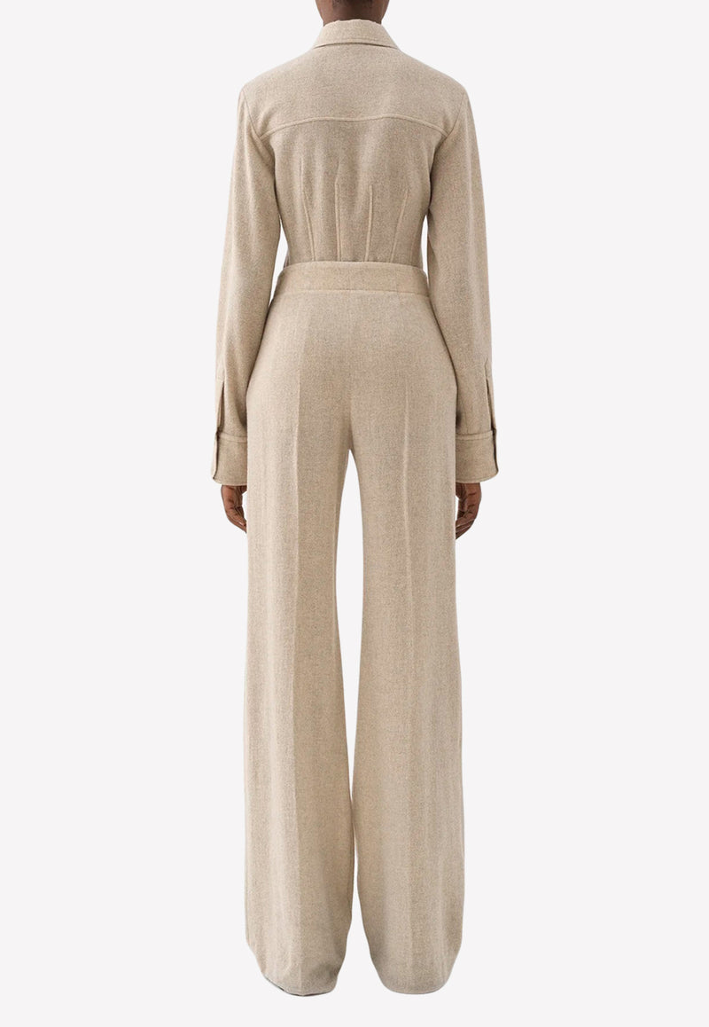 Chloé Wide-Leg Pants in Wool and Cashmere Sand CHC22WPA4606922D