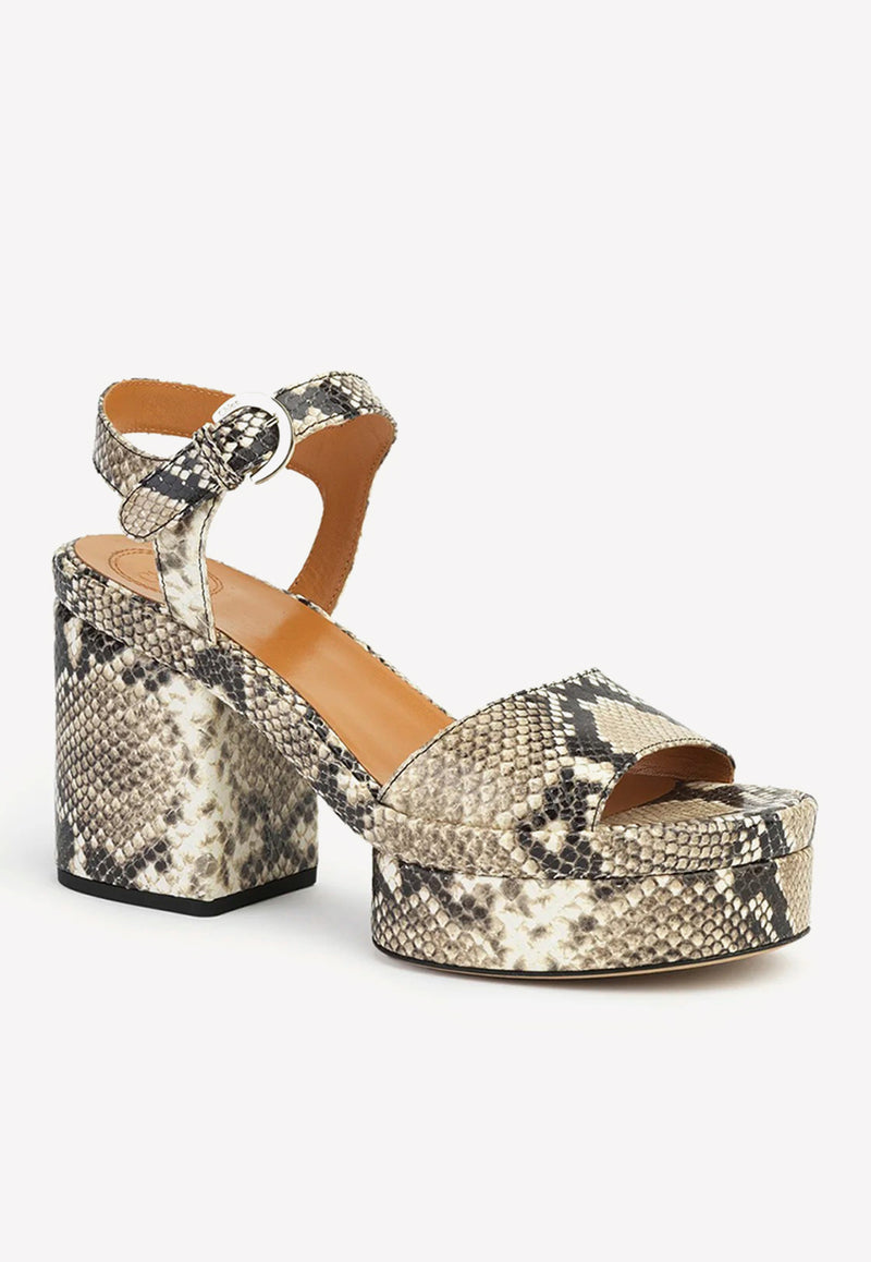 Chloé Odina 100 Python-Effect Goatskin Sandals Multicolor CHC23S783CT091 ETERNAL GREY