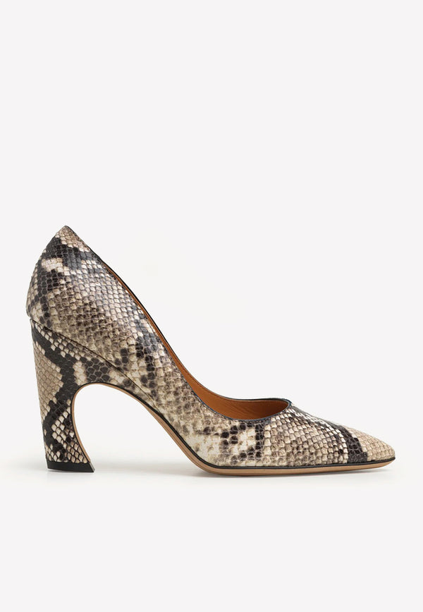 Chloé Oli 90 Python-Effect Leather Pumps Gray CHC23S817CT091 ETERNAL GREY