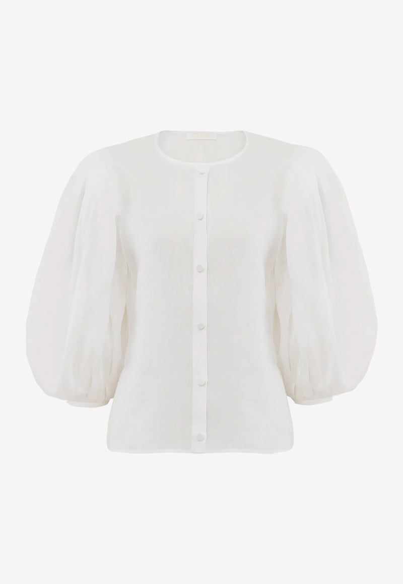 Chloé Ramie Puff-Sleeved Blouse White CHC23SHT14016101 WHITE