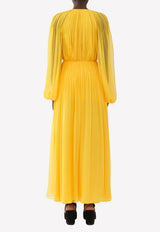 Chloé Pleated Maxi Silk Skirt Yellow CHC23SJU06101730 DARK HONEY