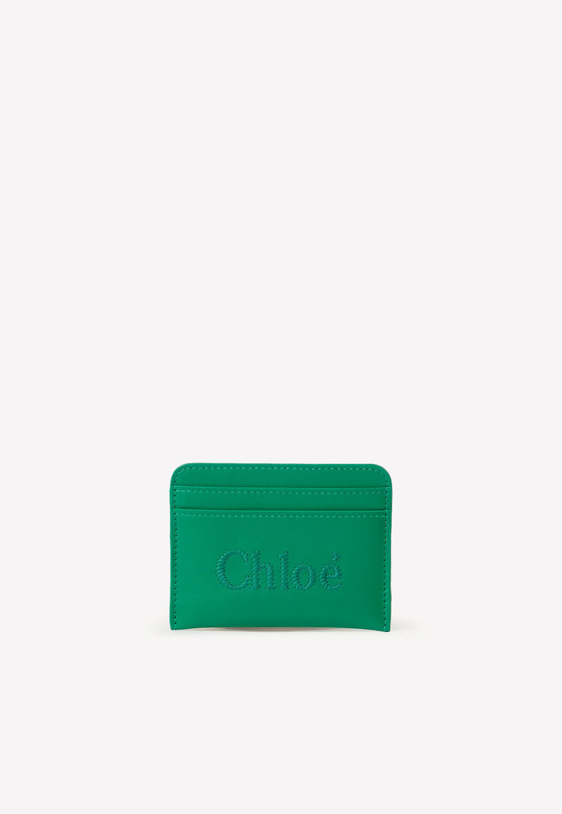 Chloé Leather Logo-Embossed Cardholder Green CHC23SP868I1031K POP GREEN