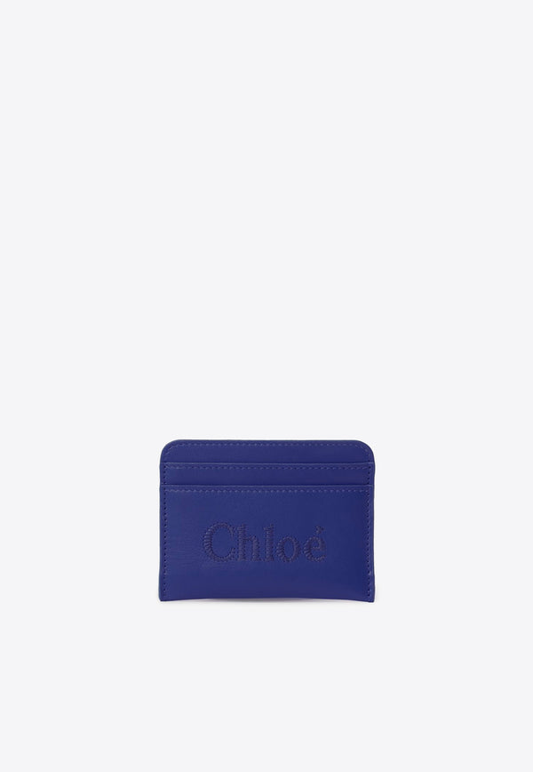 Chloé Logo-Embroidered Cardholder Blue CHC23SP868I10408 SUBMARINE BLUE