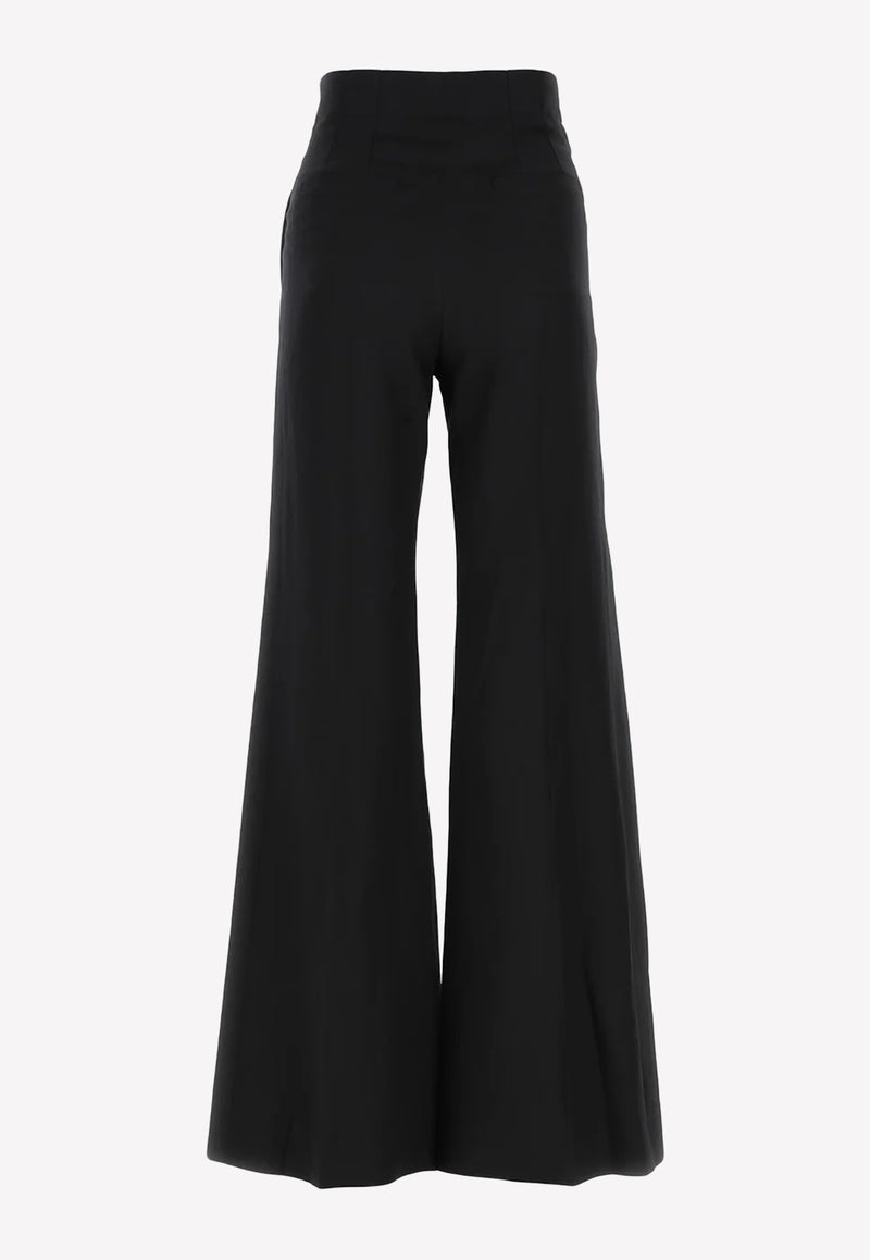 Chloé Flared Pants in Wool And Linen Black CHC23SPA01063001 BLACK