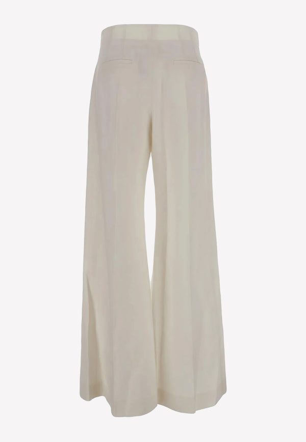 Chloé Flared Pants in Wool And Linen White CHC23SPA01063107 ICONIC MILK
