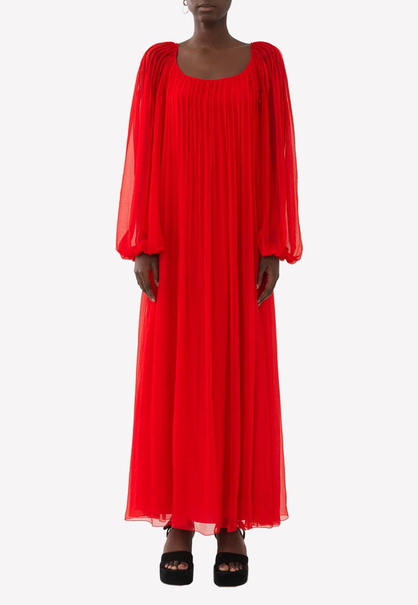 Chloé Silk Long-Sleeved Maxi Dress Red CHC23SRO17101677 RISING RED