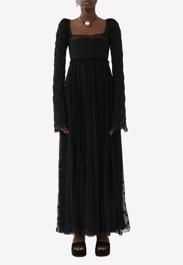 Chloé Long-Sleeved Silk And Wool Maxi Dress Black CHC23SRO18480001 BLACK