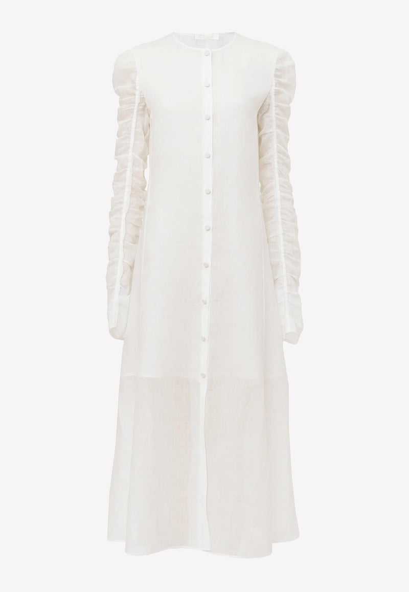 Chloé Ramie Long-Sleeved Midi Dress White CHC23SRO23016101 WHITE