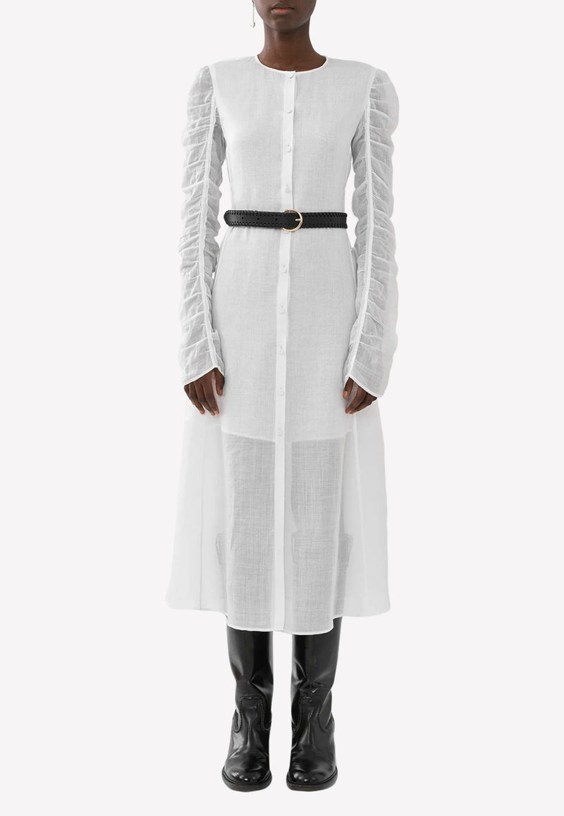 Chloé Ramie Long-Sleeved Midi Dress White CHC23SRO23016101 WHITE