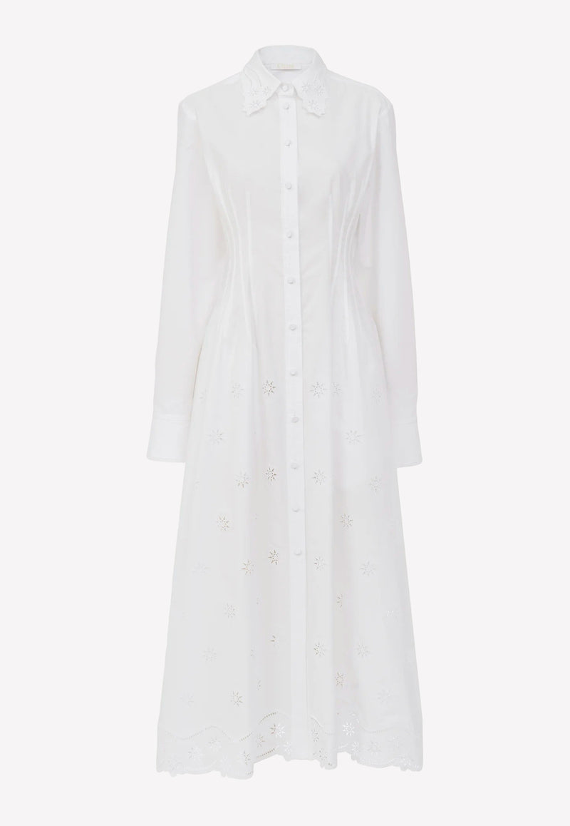 Chloé Star-Motif Long-Sleeved Midi Dress White CHC23SRO37481101 WHITE