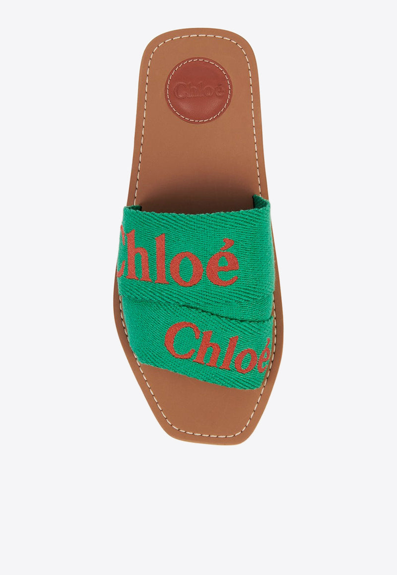 Chloé Woody Flat Sandals Green CHC23U188EF98R GREEN - ORANGE 1