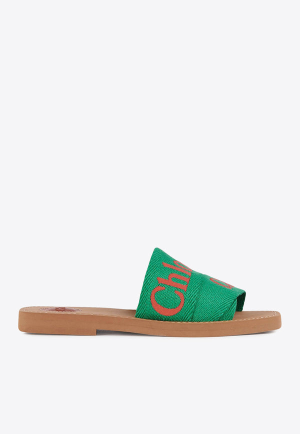 Chloé Woody Flat Sandals Green CHC23U188EF98R GREEN - ORANGE 1
