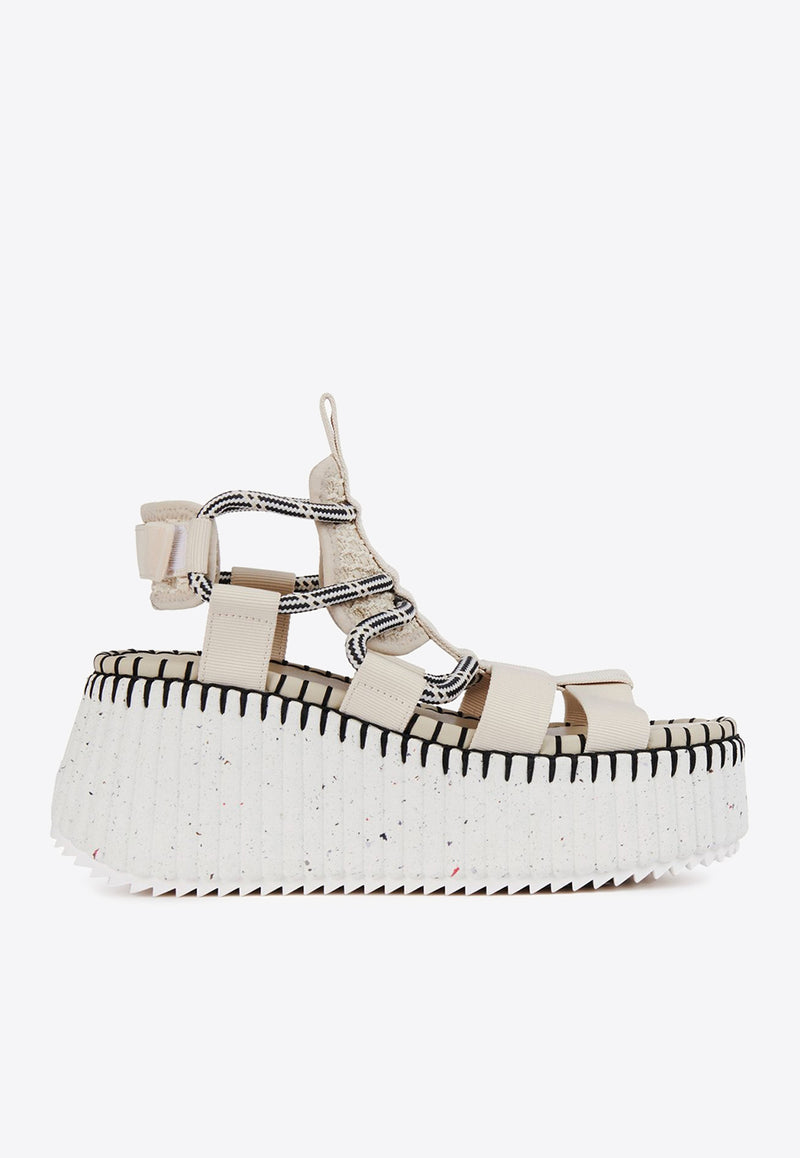 Chloé Nama 80 Wedge Sandals Gray CHC23U869Y400L PEARLY GREY