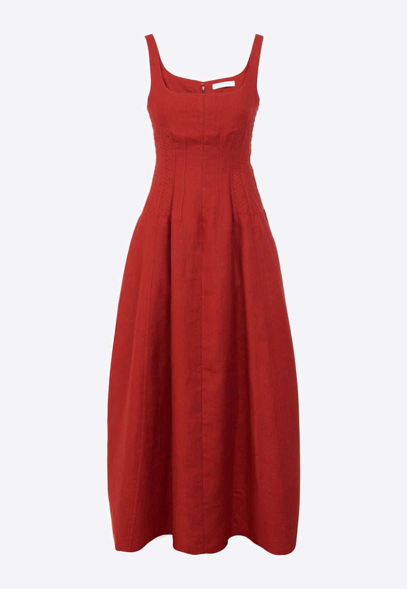 Chloé Linen Sleeveless Midi Dress Red CHC23URO12030649 PEPPERY RED