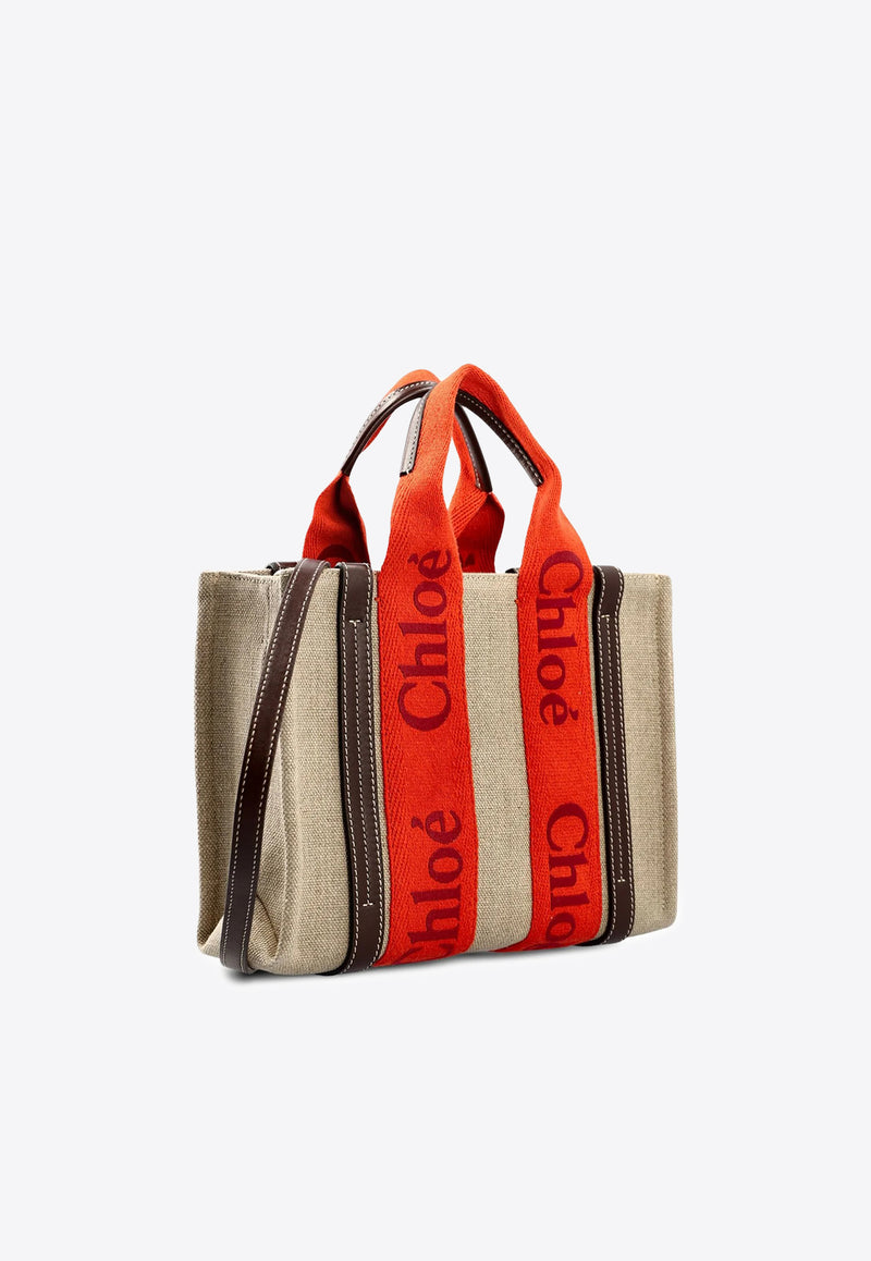 Chloé Small Woody Linen Tote Bag Beige CHC23US397K379HE ORANGE - ORANGE 1
