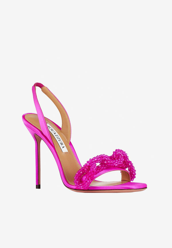 Aquazzura Chain of Love 105 Slingback Sandals in Satin CLVHIGS0-SATEXO EXOTIC ORCHID Pink
