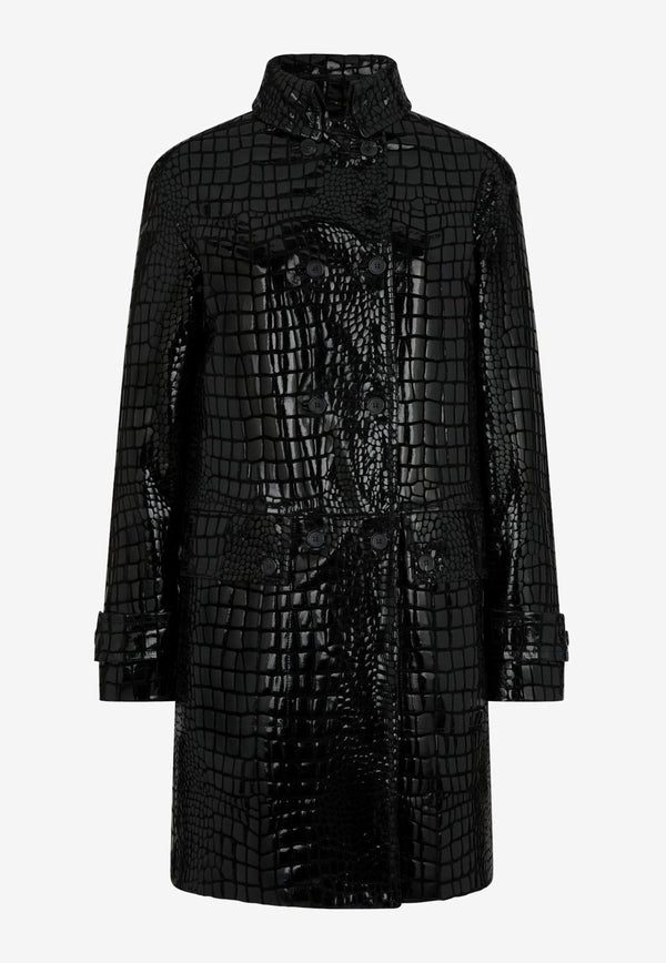 Tom Ford Double-Breasted Coat in Croc Embossed Leather CPL703-LEP013 LB999 Black