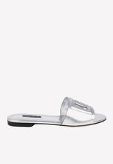Dolce & Gabbana DG Logo Metallic Leather Slides Silver CQ0436 A1016 80998