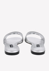 Dolce & Gabbana DG Logo Metallic Leather Slides Silver CQ0436 A1016 80998