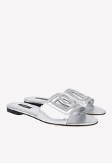 Dolce & Gabbana DG Logo Metallic Leather Slides Silver CQ0436 A1016 80998