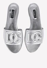 Dolce & Gabbana DG Logo Metallic Leather Slides Silver CQ0436 A1016 80998
