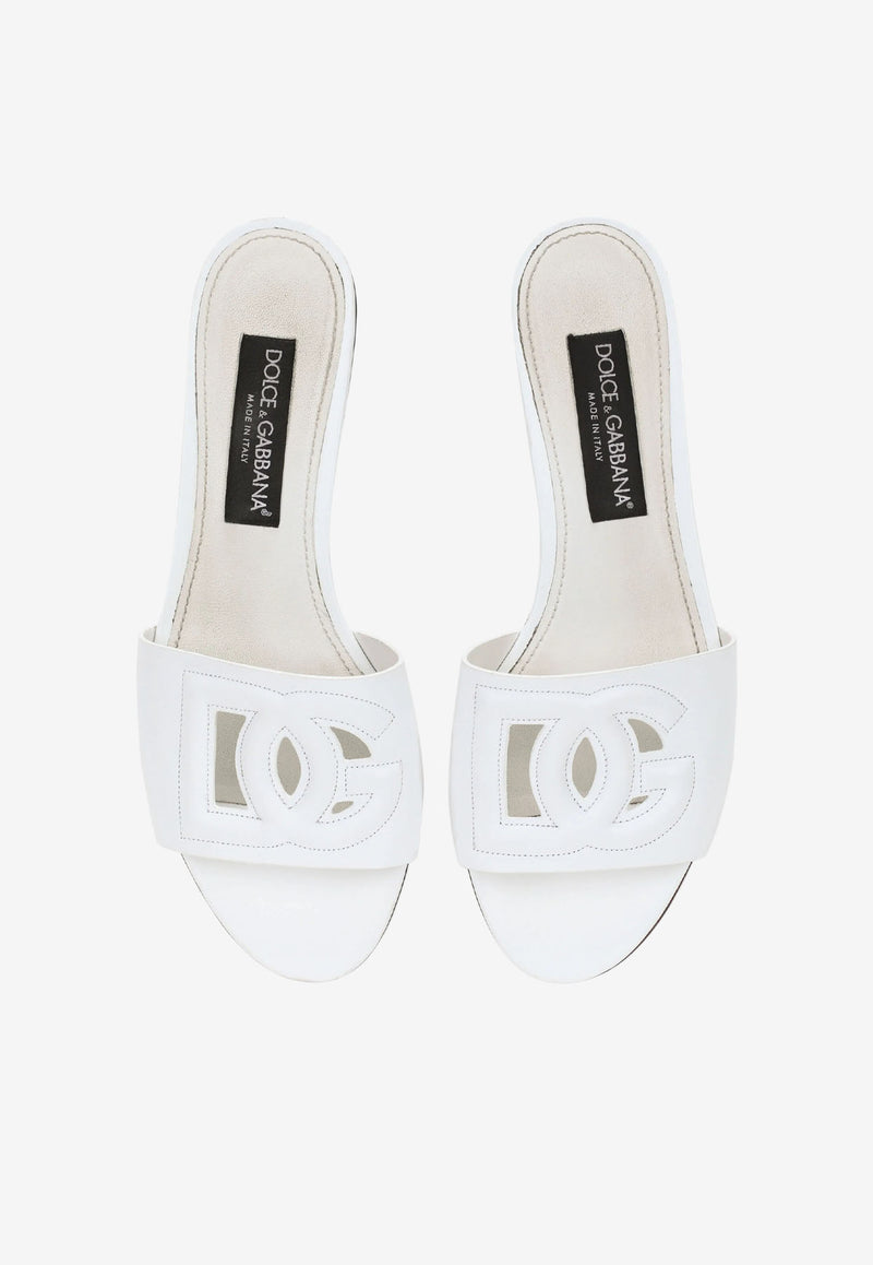 Dolce & Gabbana DG Logo Slides in Calf Leather CQ0436 AY329 80001 White