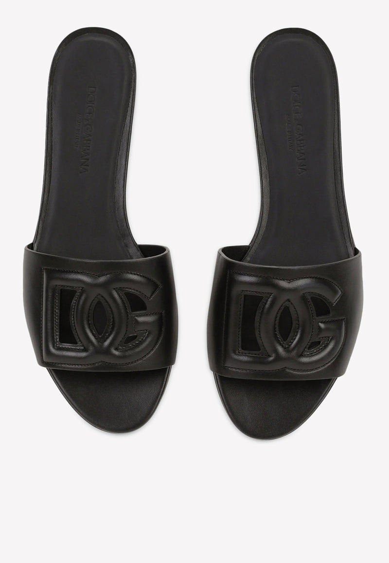 Dolce & Gabbana DG Logo Slides in Calf Leather Black CQ0436 AY329 80999