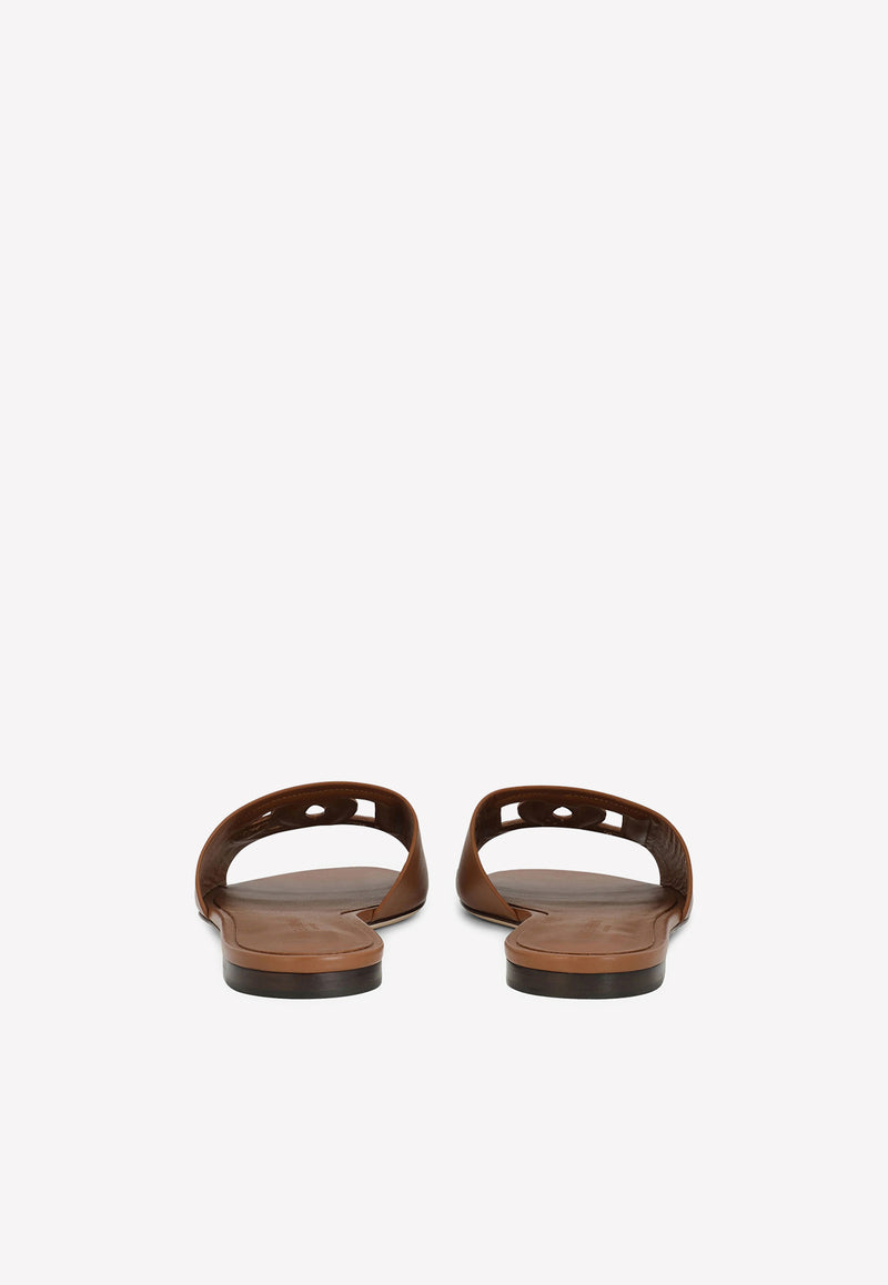 Dolce & Gabbana DG Logo Slides in Calf Leather Brown CQ0436 AY329 81236