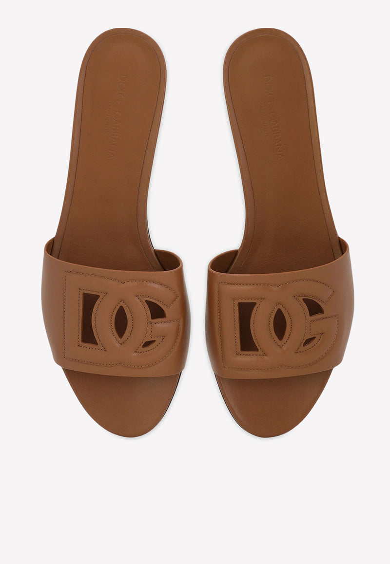 Dolce & Gabbana DG Logo Slides in Calf Leather Brown CQ0436 AY329 81236