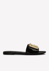 Dolce & Gabbana DG Logo Slides in Polished Calf Leather CQ0455 A1037 80999 Black