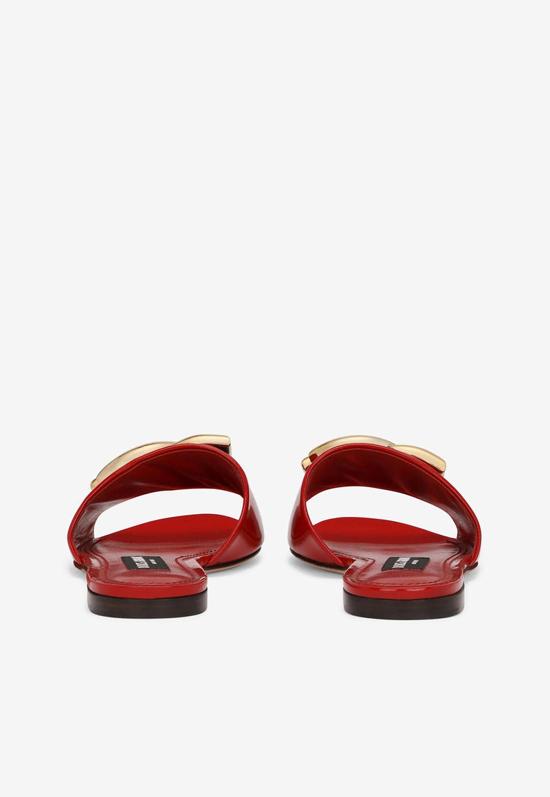 Dolce & Gabbana DG Logo Slides in Polished Calf Leather CQ0455 A1037 8M307 Red