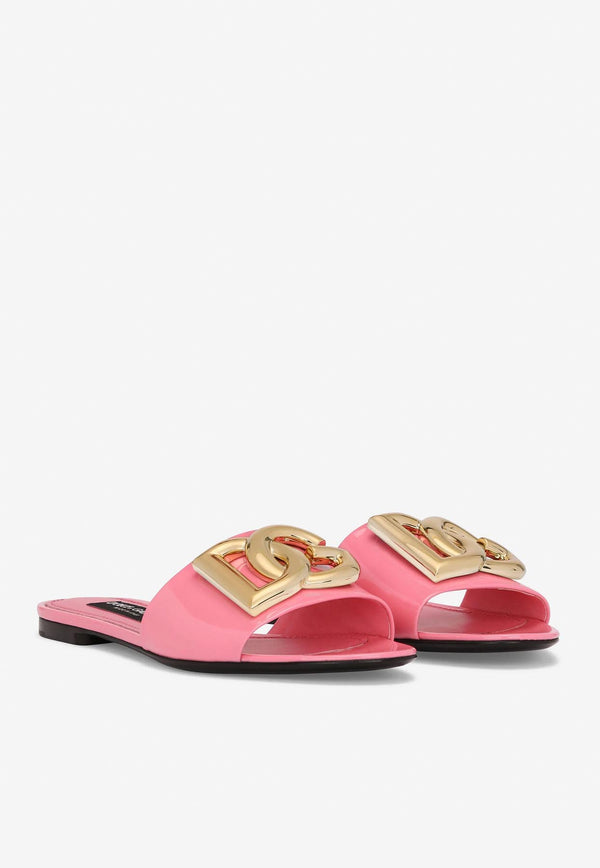 Dolce & Gabbana DG Logo Slides in Patent Leather CQ0455 A1471 87141 Pink