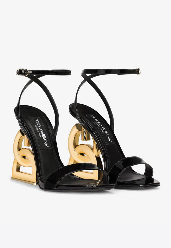 Dolce & Gabbana Keira 105 DG Pop Heel Sandals in Patent Leather Black CR1175 A1471 80999