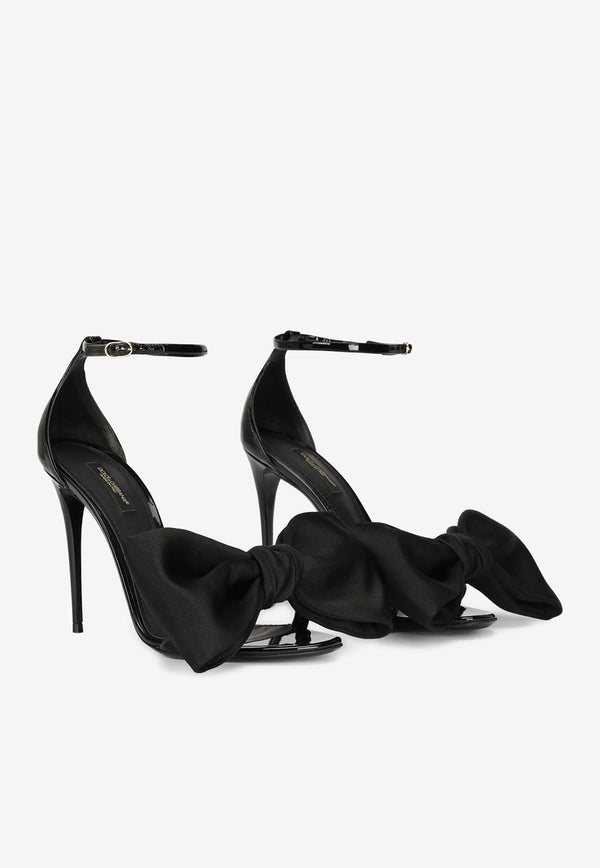 Dolce & Gabbana Keira 105 Satin Bow Sandals in Patent Leather Black CR1266 AY262 80999