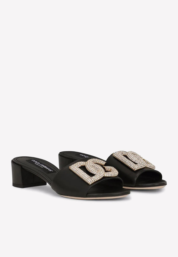 Dolce & Gabbana 40 Crystal DG Mules in Leather Black CR1278 AY296 80999