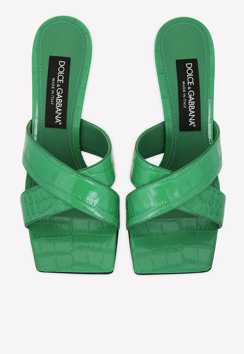 Dolce & Gabbana 75 Croc Embossed Leather Mules CR1377 AH481 8Z502 Green