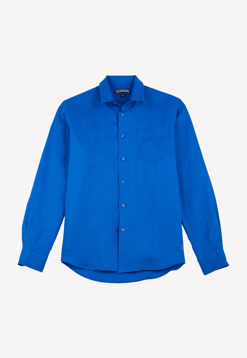 Vilebrequin Caroubis Long-Sleeved Linen Shirt Blue CRSE9U00-314