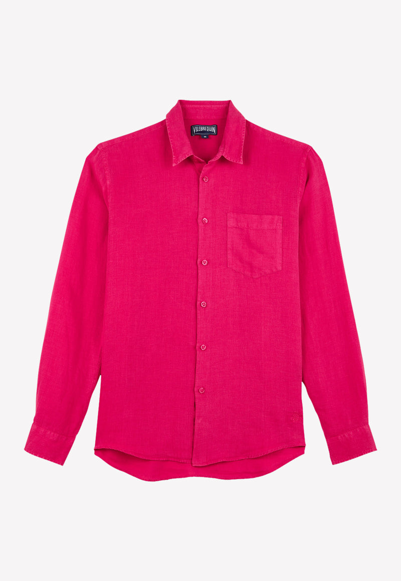 Vilebrequin Caroubis Long-Sleeved Linen Shirt Pink CRSH9U10-157
