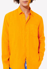 Vilebrequin Caroubis Long-Sleeved Linen Shirt Orange CRSH9U10-195