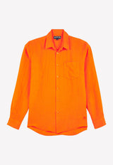 Vilebrequin Caroubis Long-Sleeved Linen Shirt Orange CRSH9U10-195