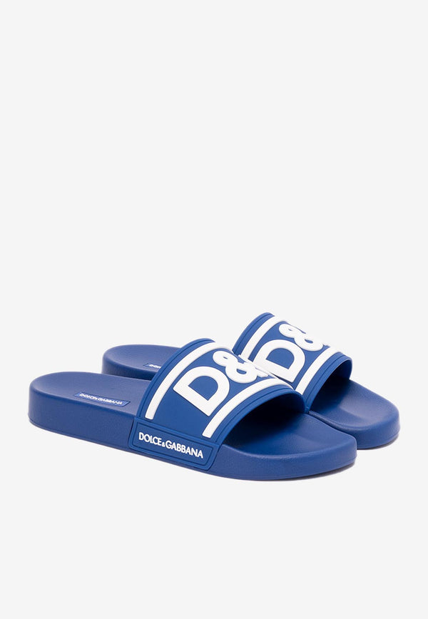 Dolce & Gabbana Logo Rubber Slides Blue CS2072 AQ858 89623