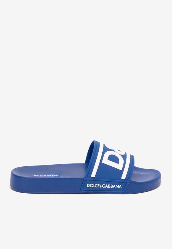 Dolce & Gabbana Logo Rubber Slides Blue CS2072 AQ858 89623