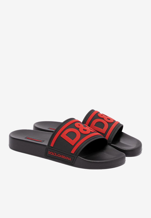 Dolce & Gabbana Logo Rubber Slides Black CS2072 AQ858 89650