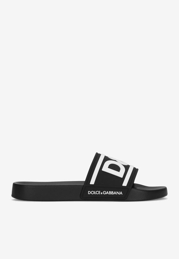 Dolce & Gabbana Logo Rubber Slides Black CS2072 AQ858 89690