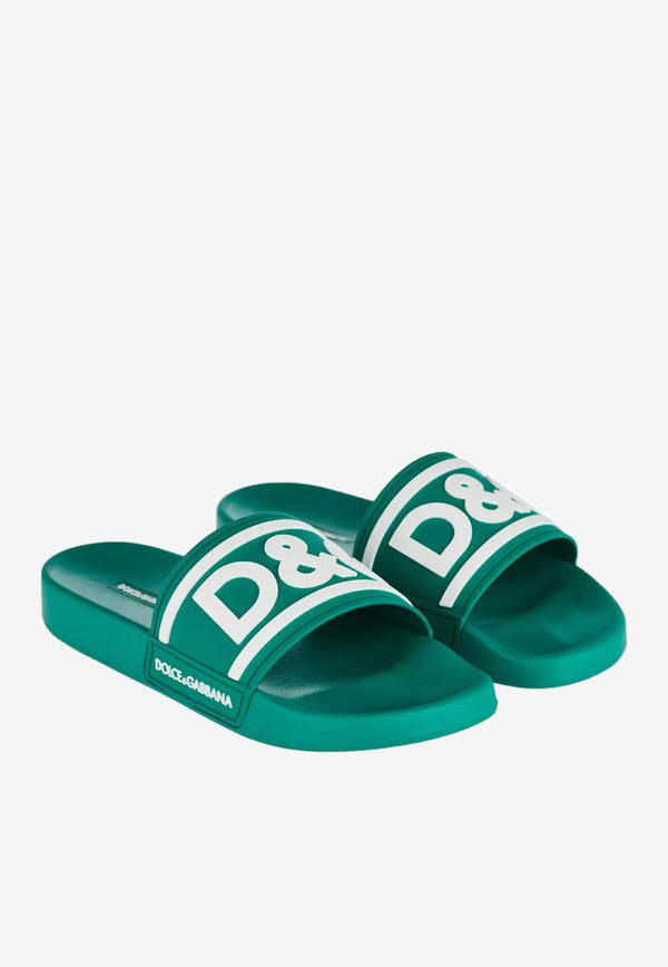 Dolce & Gabbana Logo Rubber Slides Green CS2072 AQ858 8B605