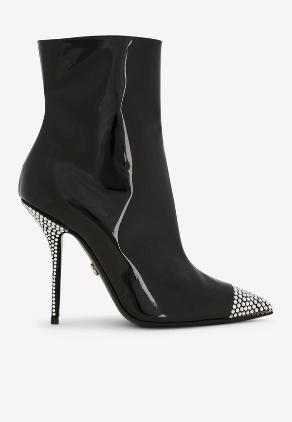 Dolce & Gabbana Cardinale 105 Crystal Ankle Boots in Patent Leather Black CT0851 AQ580 8S488
