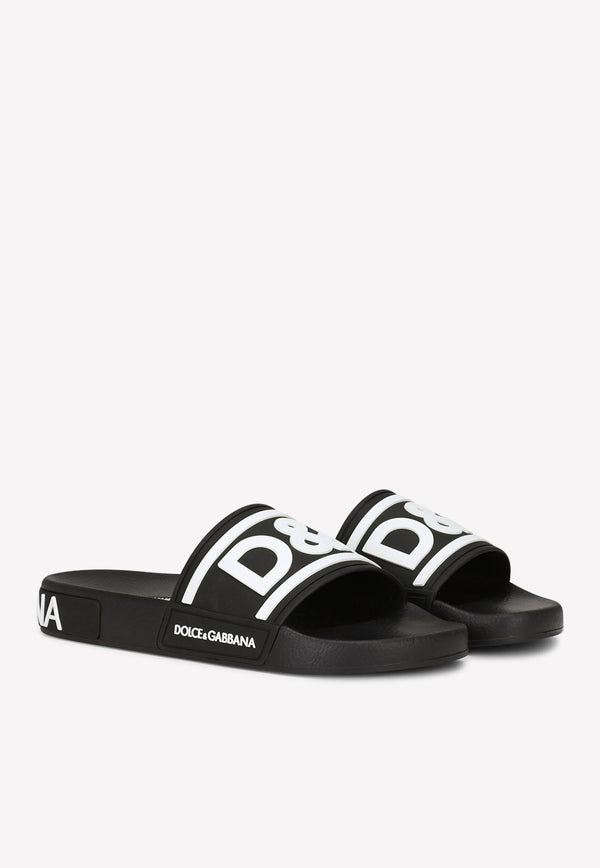 Dolce & Gabbana DG Beachwear Rubber Slides Black CW1991 AQ858 89690